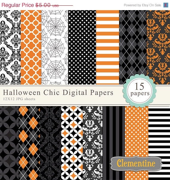 40% OFF SALE Halloween digital paper 12x12, digital scrapbooking paper, royalty free - Halloween Chic- Instant Download Il_570xn
