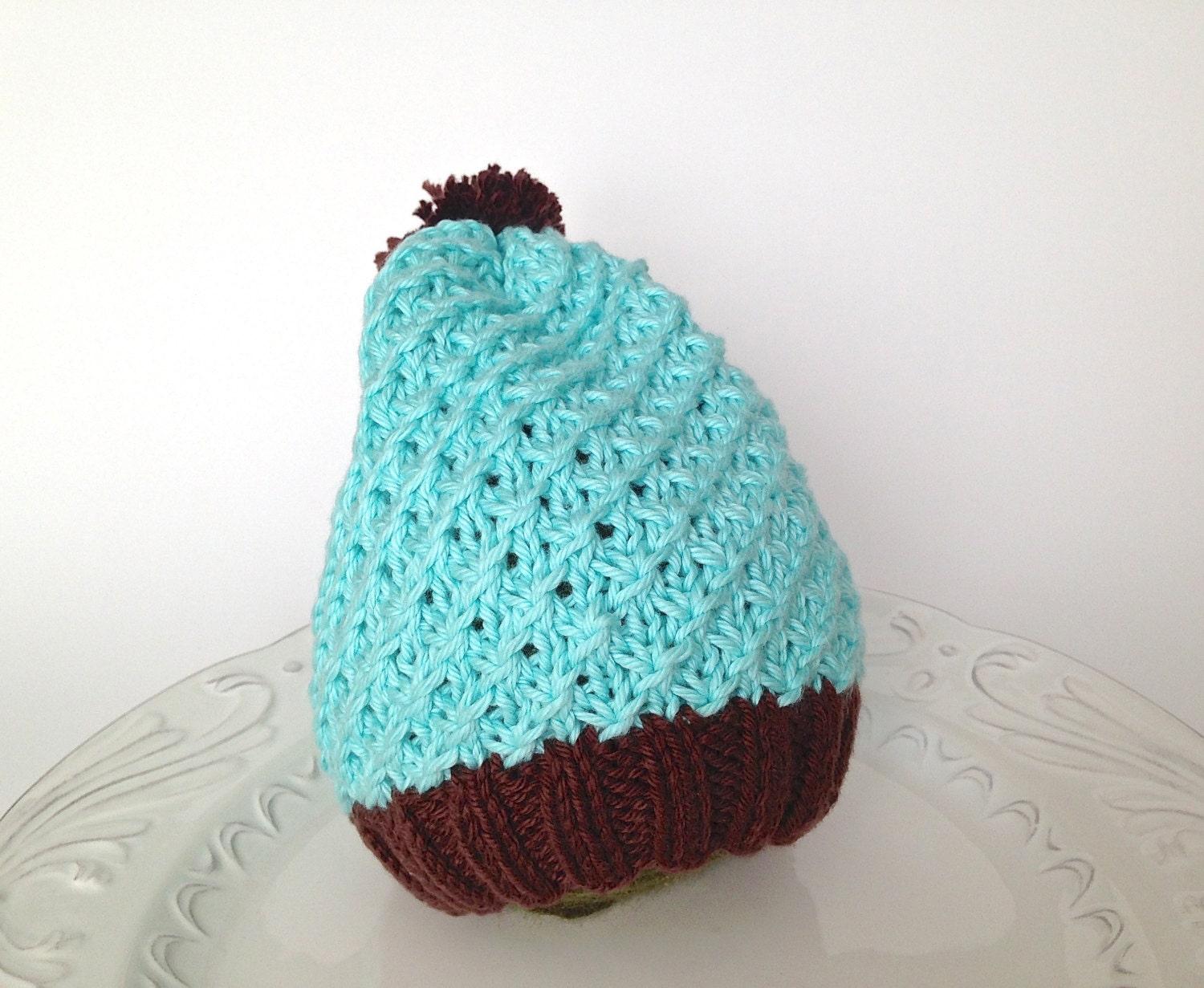 Slouchy knitted hat, baby hat, blue beanie, cotton baby hat - TinyLoveGifts
