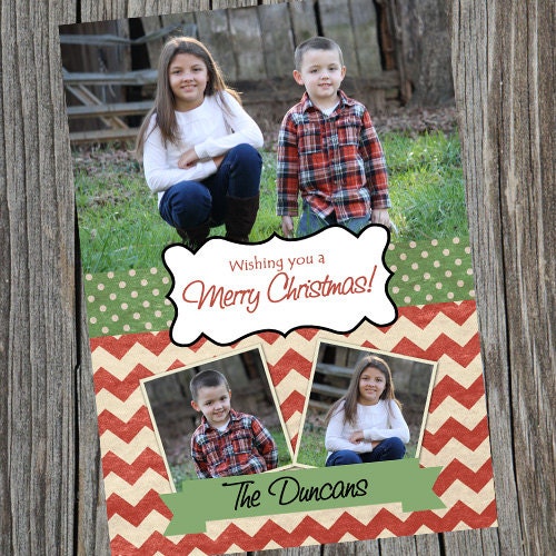 Vintage Chevron Christmas Card. Photo Holiday Card Il_570xn