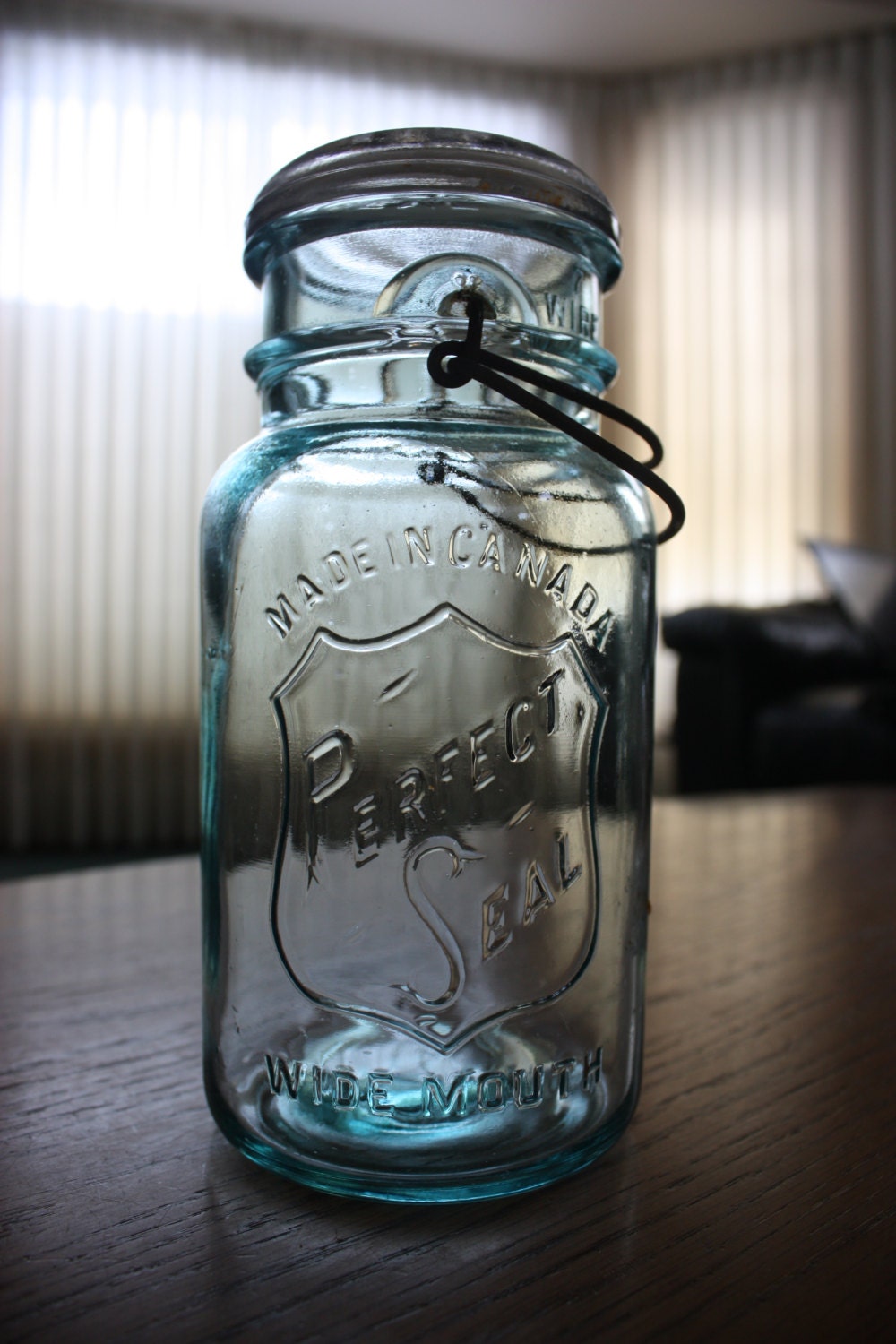 Large Aqua Perfect Seal Canning Jar with Glass by SquintlySays