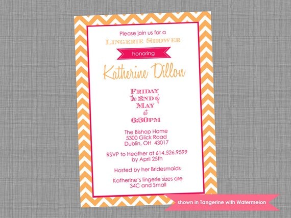 Lingerie Shower Invite - Printable Shower Themed Chevron Invitation - Colors and Text Customizable Il_570xn