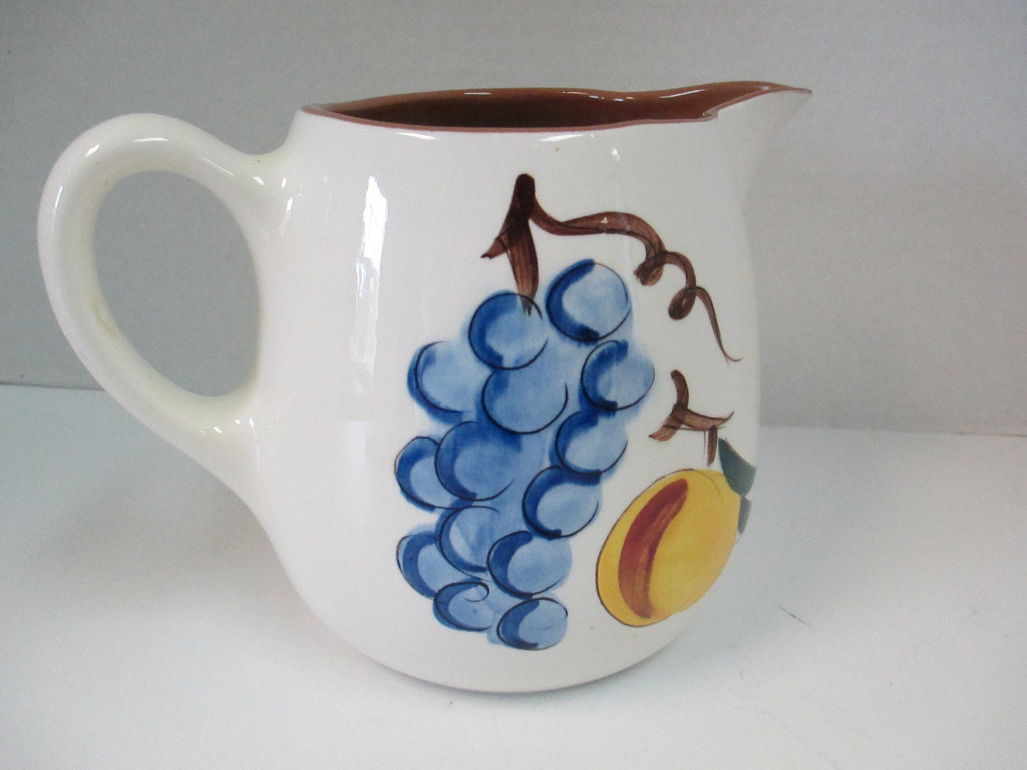 Vintage Ceramic pottery pitcher Fruit by THEFEATHERMERCHANT