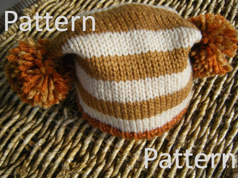 Knit square baby hat with pompoms pattern by karenshines