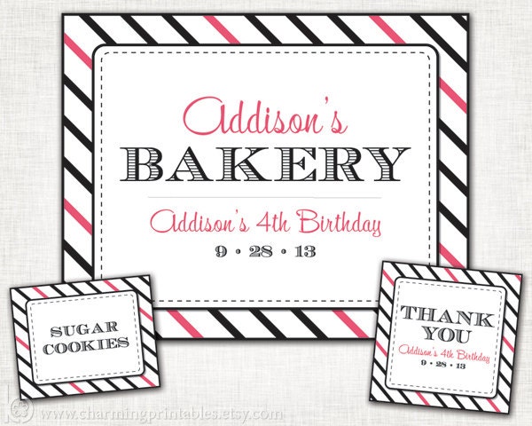 Sweet Table Set - Custom Colors, Fonts - PRINTABLE DIY Digital File Labels, Tags, Sign - Buffet Package - Stripe Pattern Collection Il_570xn