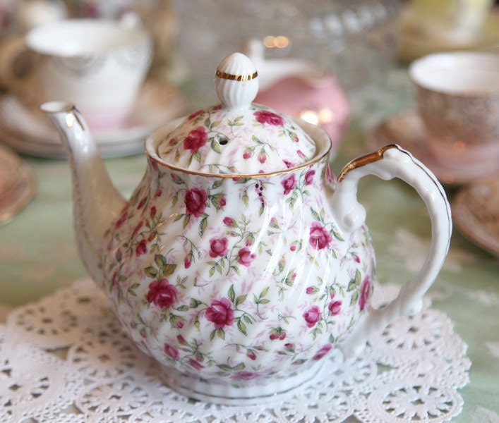 Vintage Lefton Rose Chintz Teapot with Lid by Ariamel on Etsy