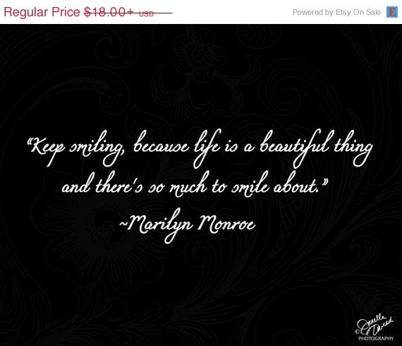 ON SALE Decor - "Life is a Beautiful Thing" - Photograph, Marilyn Monroe, Room Decor, Black and White, fPOE, Home Decor, Quotes, Wall Quotes