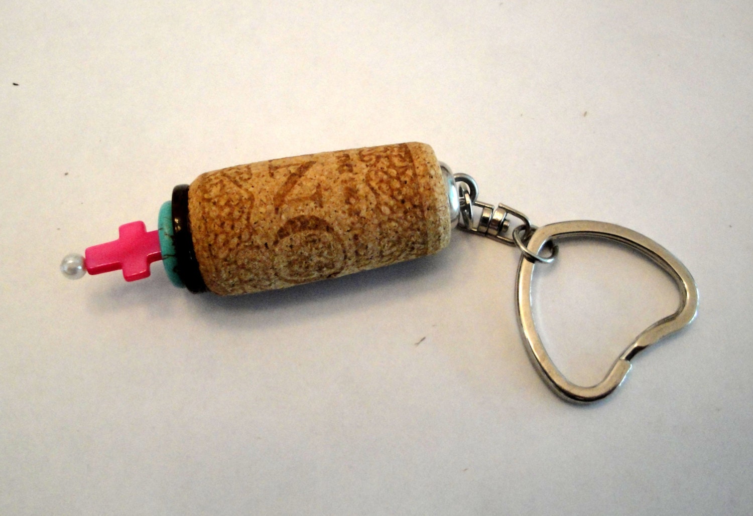 Upcycled wine cork key ring with cross by spreadblessings on Etsy