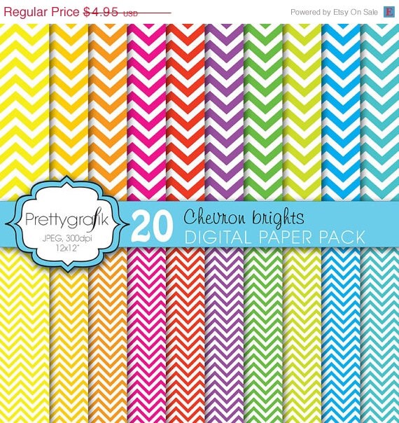 40% OFF SALE 20 chevron brights digital paper, commercial use, scrapbook papers, background - PS609 Il_570xn