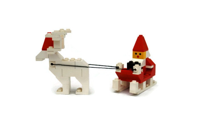 Vintage Lego Santa with Reindeer, Item 1628, red, white - vintagetoyshoppe