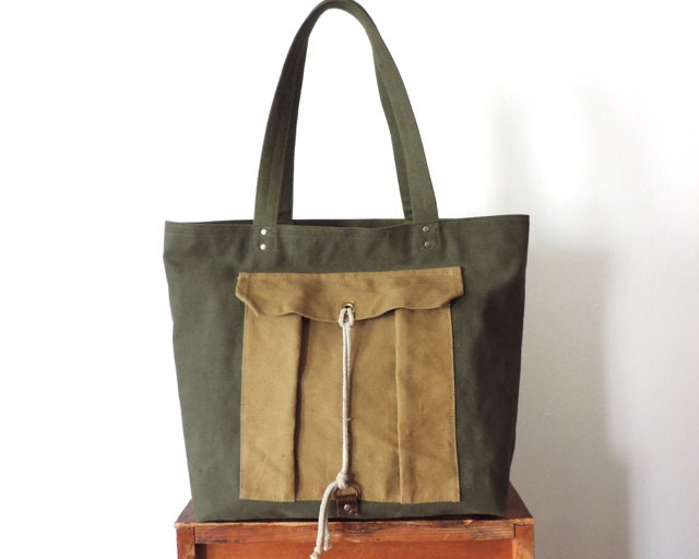 WWII Military Canvas Boy Scout Tote Bag Recycled by Lindock