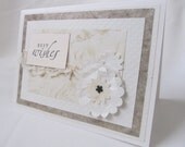 Handmade Card - Hand Stamped Card - Wedding Card - Best Wishes Card - Ivory Card - Elegant Wedding Card - White Flower Card - White Wedding - PrettyByrdDesigns
