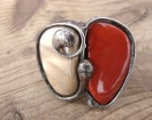 Striped banded flint stone red jasper exciting adjustable ring in tiffany stylized in old silver colour by GepArtJewellery.FREE shipping! - GepArtJewellery
