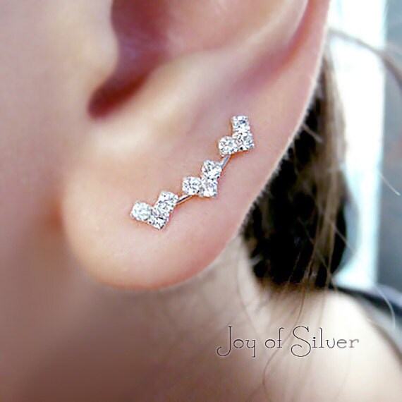 925 Sterling Silver CZ Heart Ear Pins Stud Earrings by joyofsilver