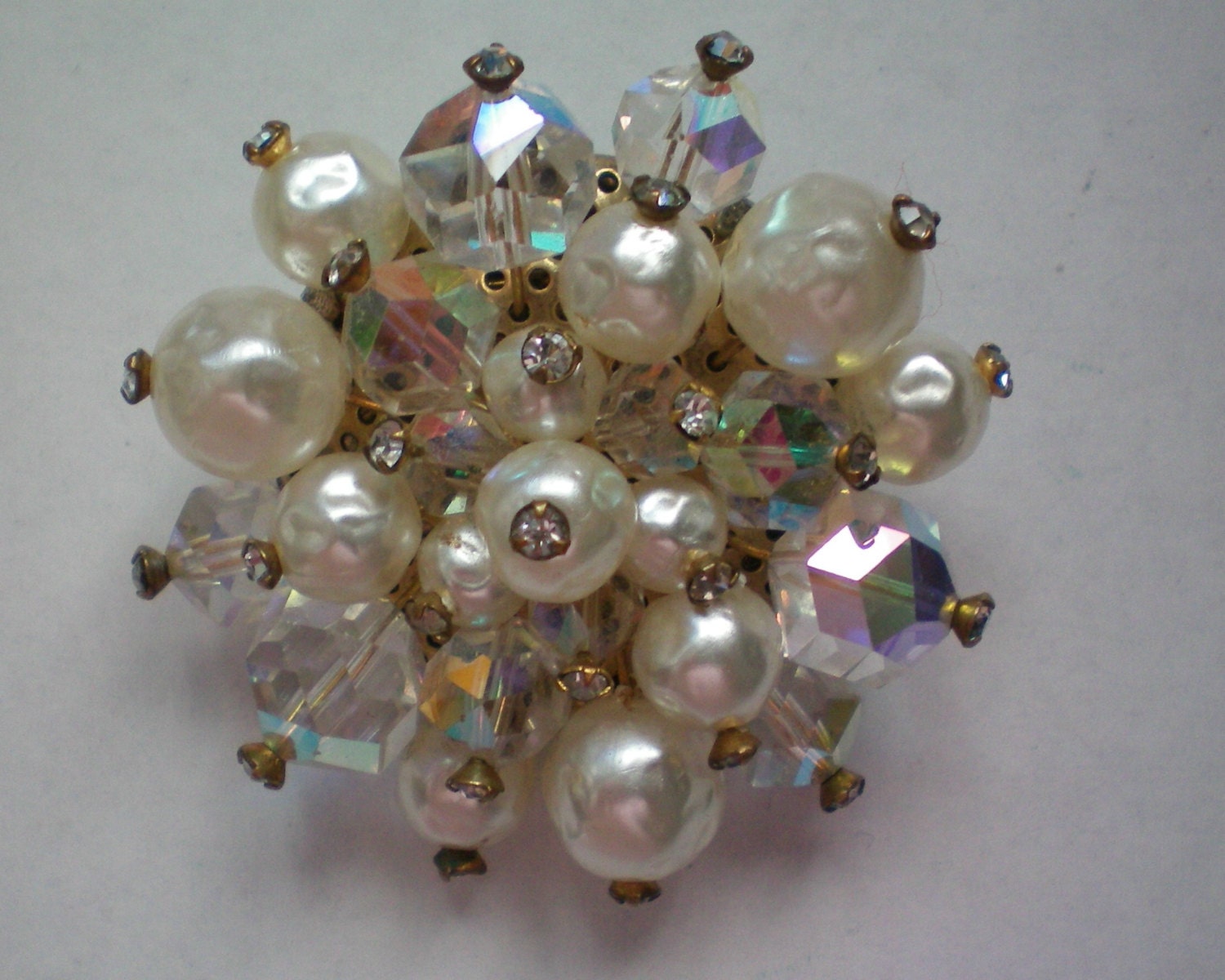 Vintage Brooch: Blister Faux Pearls and AB Crystals
