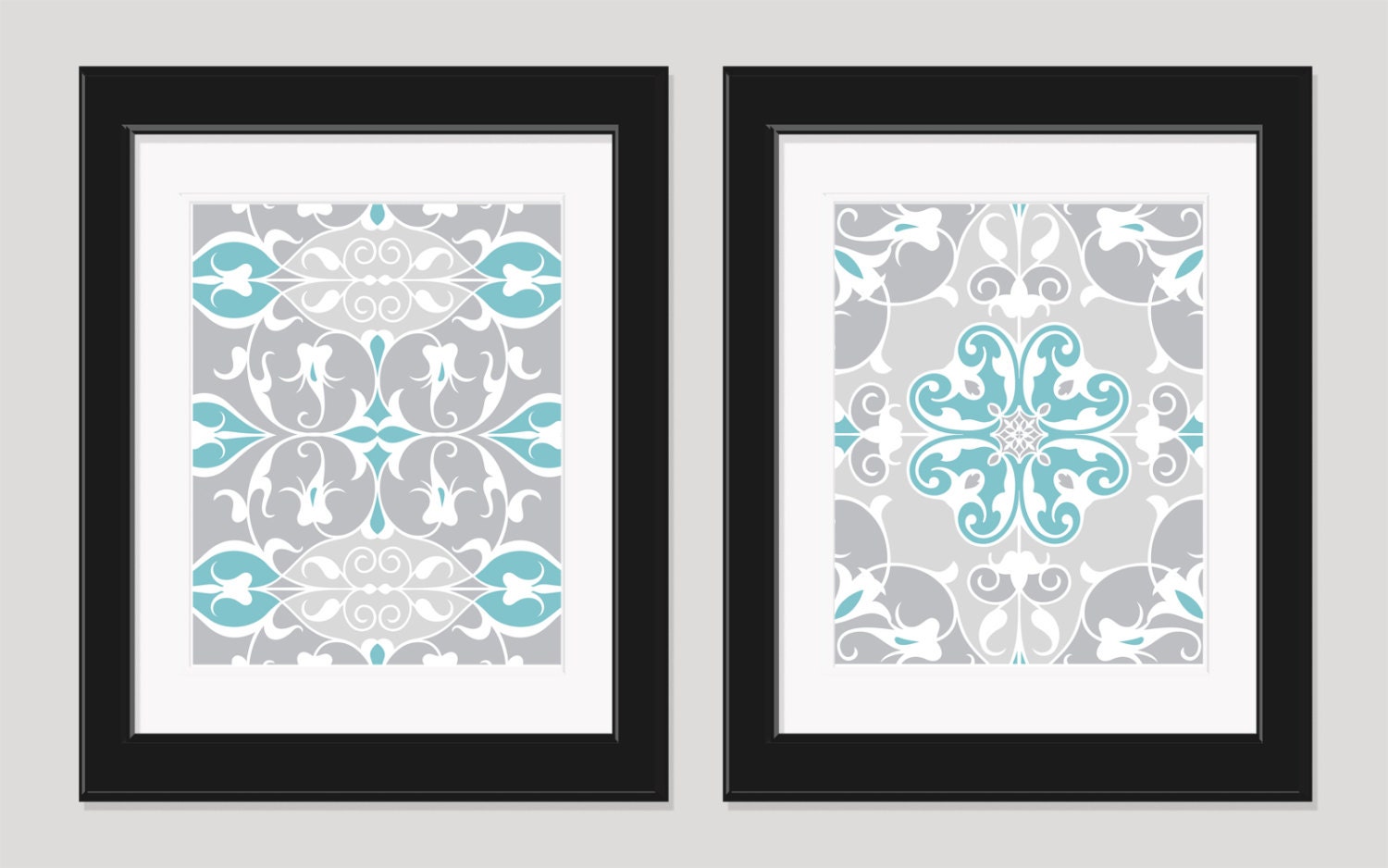 Turquoise Gray Art, Gray Aqua Bedroom Art, Bathroom Art, Wall Art