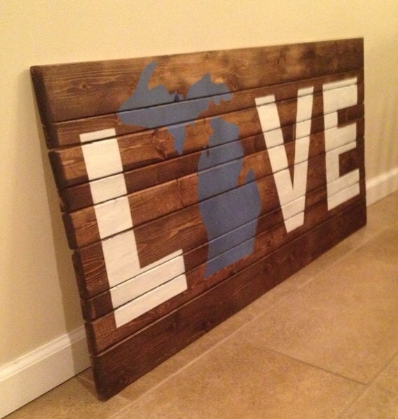LOVE Wood Wall Art With Michigan Image by MittenMadeDesigns