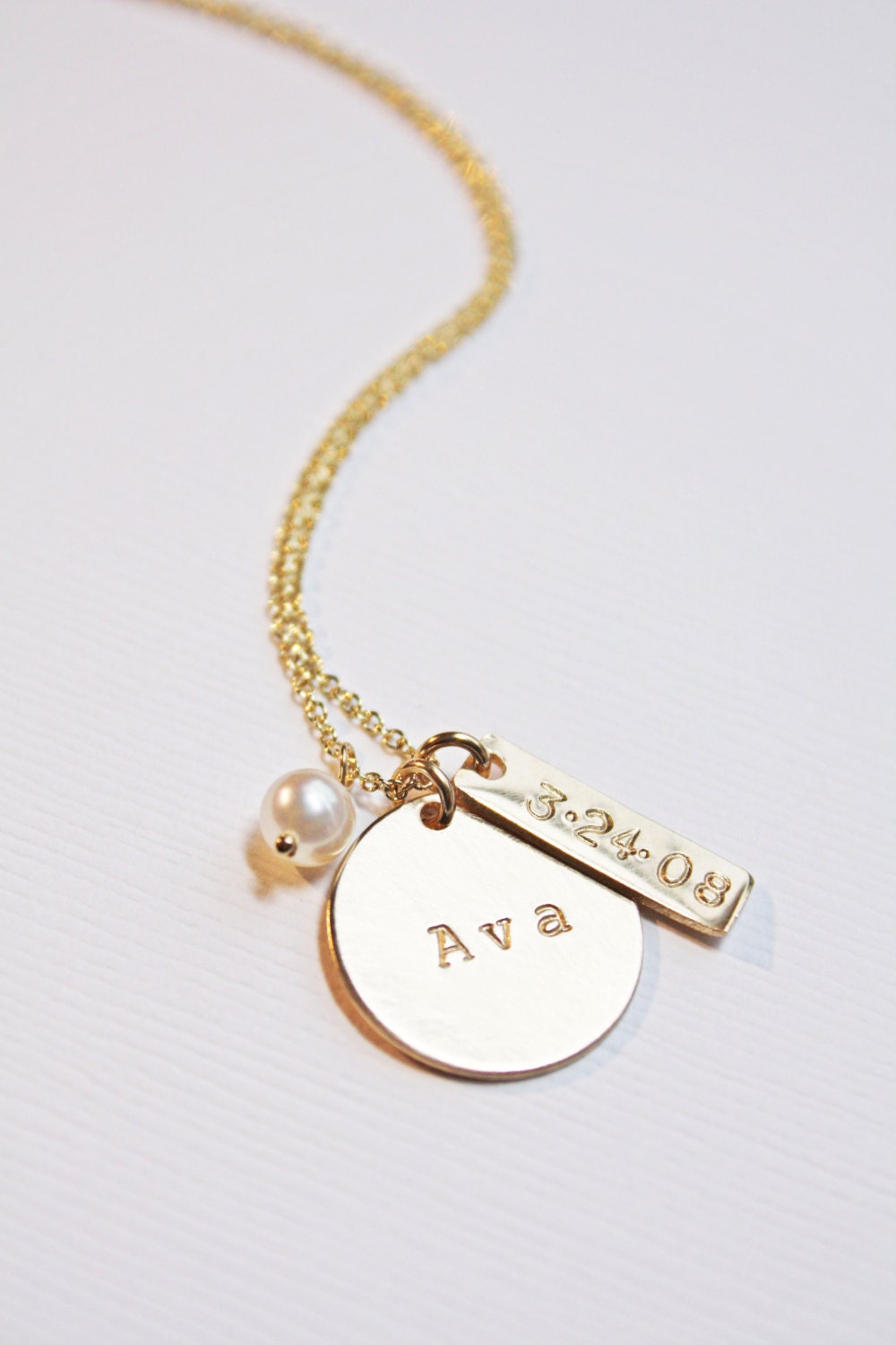 Gold Baby Name Necklace with Pearl and by PiccolaCustomJewelry