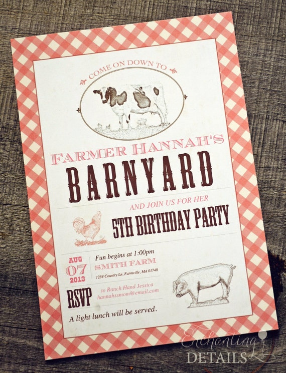 INSTANT DOWNLOAD Girly Barnyard Printable Invitation- DIY/Customize Editable in Adobe Reader Il_570xn