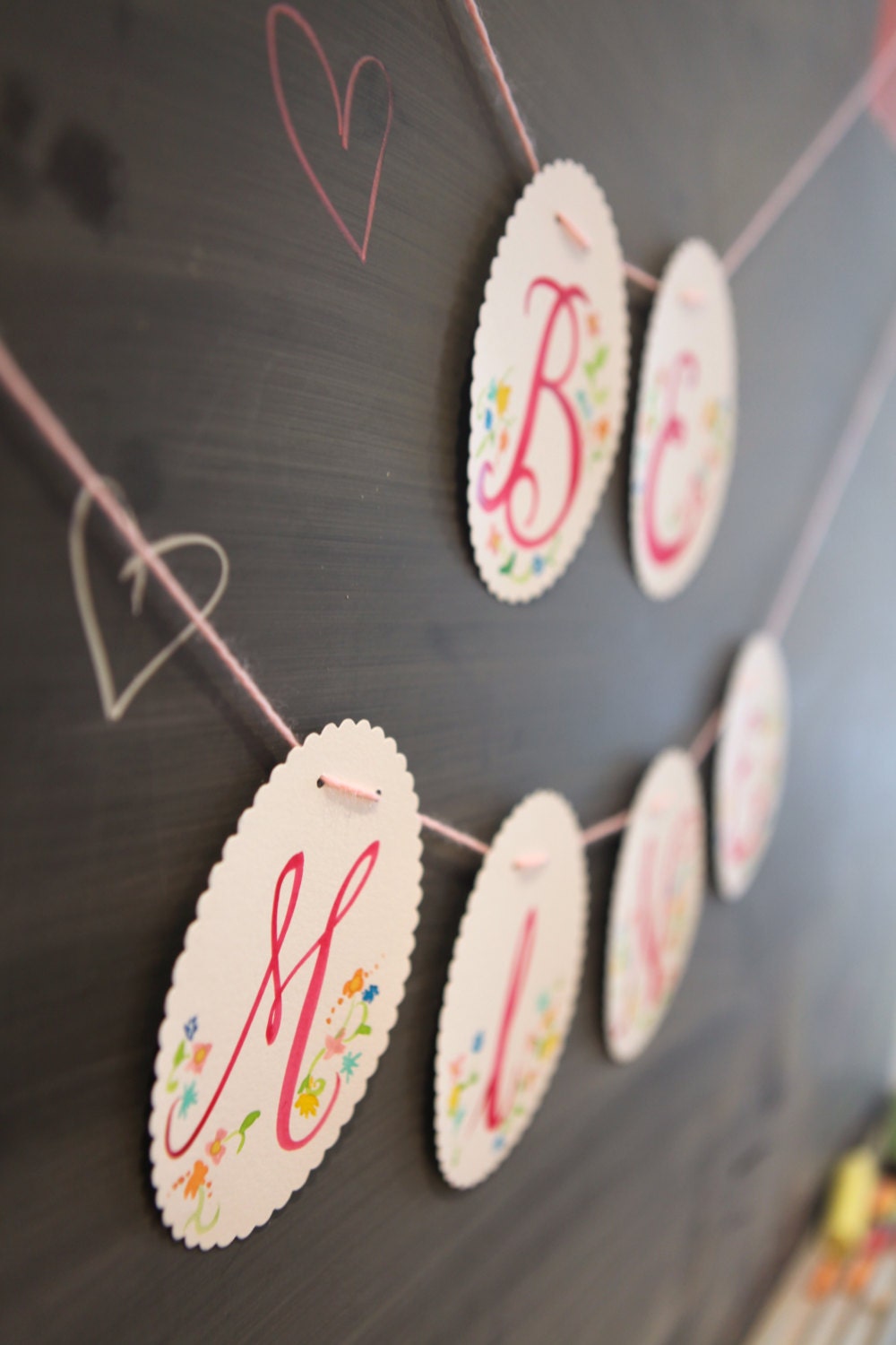 hand-painted be mine floral garland banner