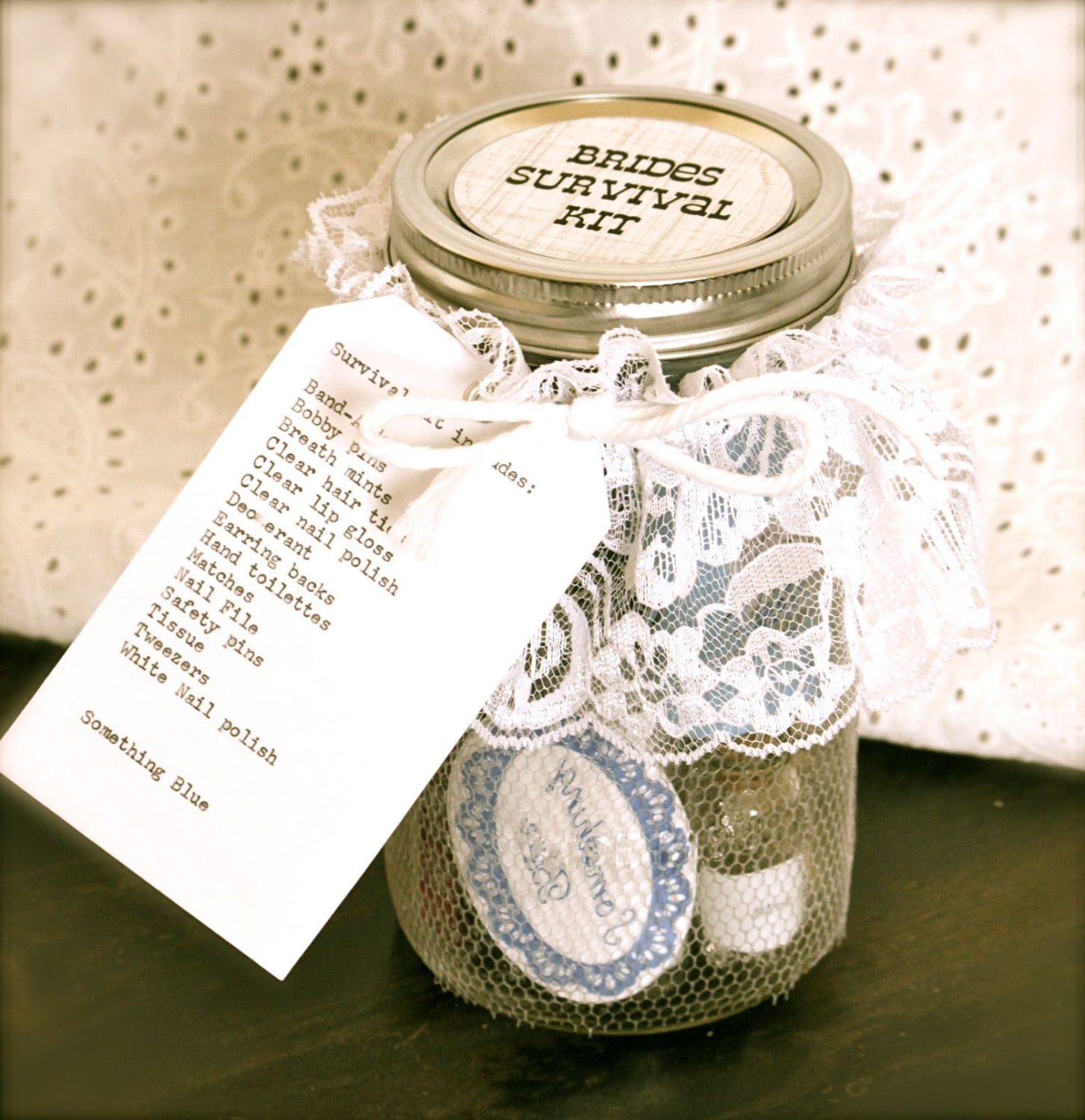 Wedding Day Survival Kit in Mason Jar for Bride by evercrush