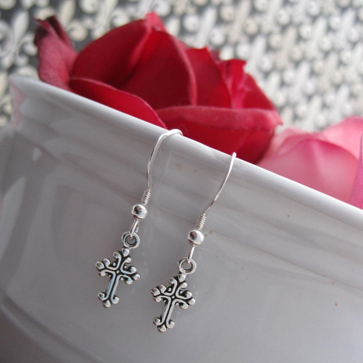 First Communion Earrings Little Girls Cross Earrings Cross Jewelry