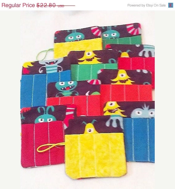 END OF YEAR Set of 12 Halloween Monster mini crayon rolls with elasti closure and hold 4 crayons School parties and treats Quantity discoun Il_570xn