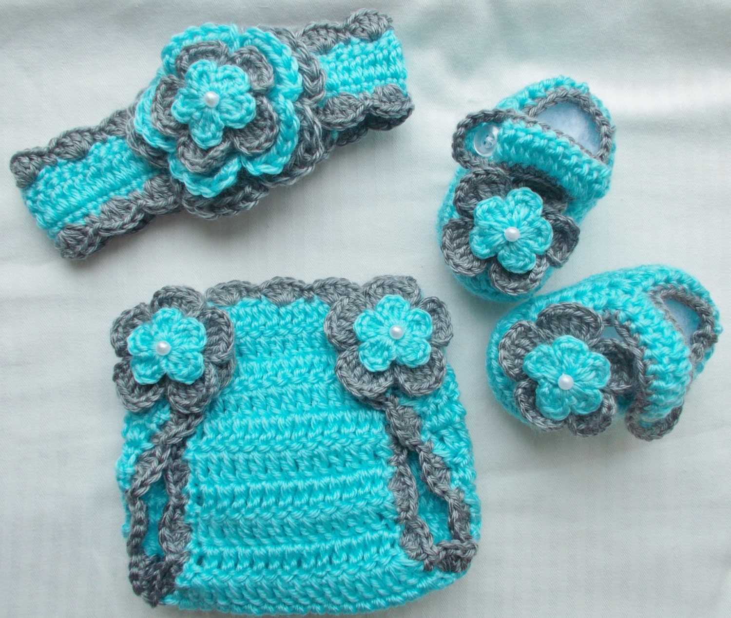 781 New baby headbands and diaper covers 180 Baby Girl Crochet Headband, Booties, diaper cover photo prop, infant   