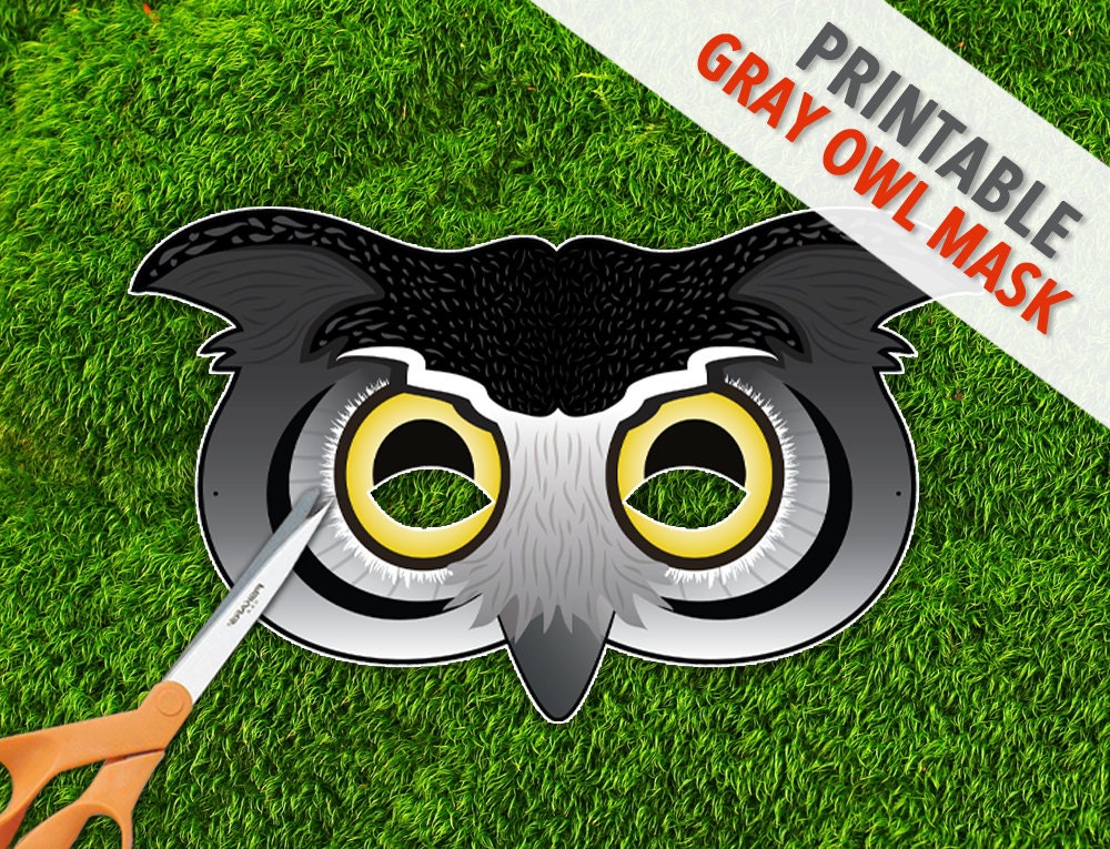 Gray Owl Mask | Owl Mask | Printable Mask | Kids Pretend Play Props