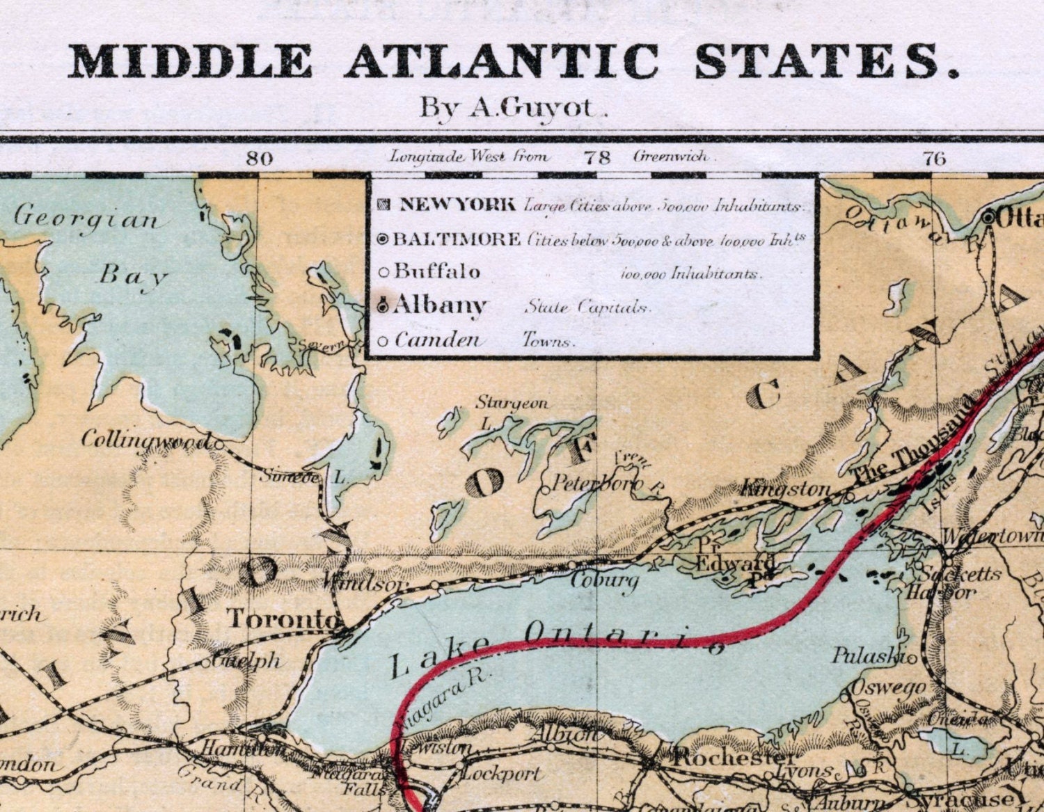 Antique Map Of The Middle Atlantic States Hand Colored