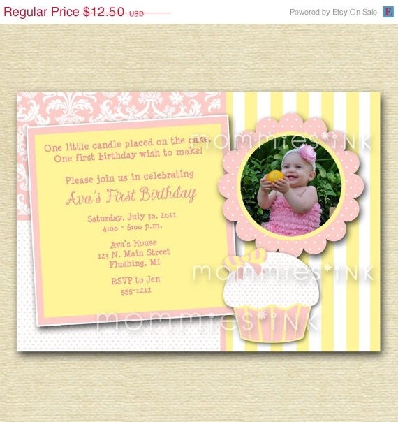 HOLIDAY SALE 10% off Pastel Pink Lemonade Cupcake Custom Photo Birthday Invitation - PRINTABLE Invitation Design Il_570xn