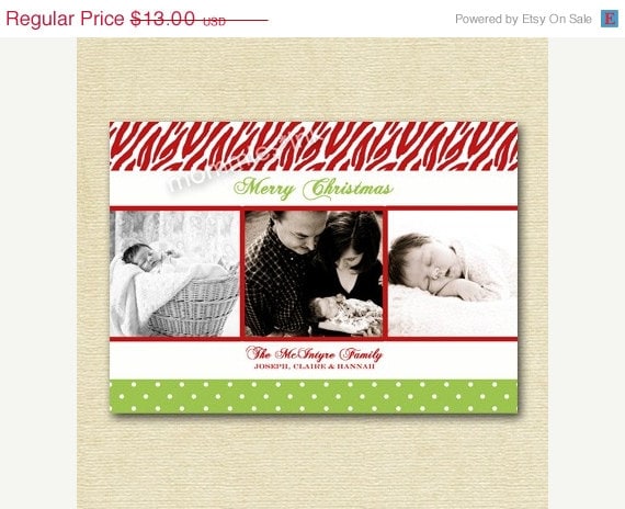 HOLIDAY SALE 10% off Wild Christmas Zebra and Polka Dot - Printable Holiday Photo Card Design Il_570xn