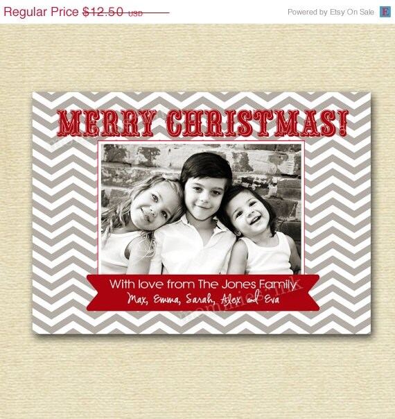 10% Off Holiday Sale Mod Gray Chevron Photo Holiday Christmas Card - PRINTABLE CARD DESIGN Il_570xn