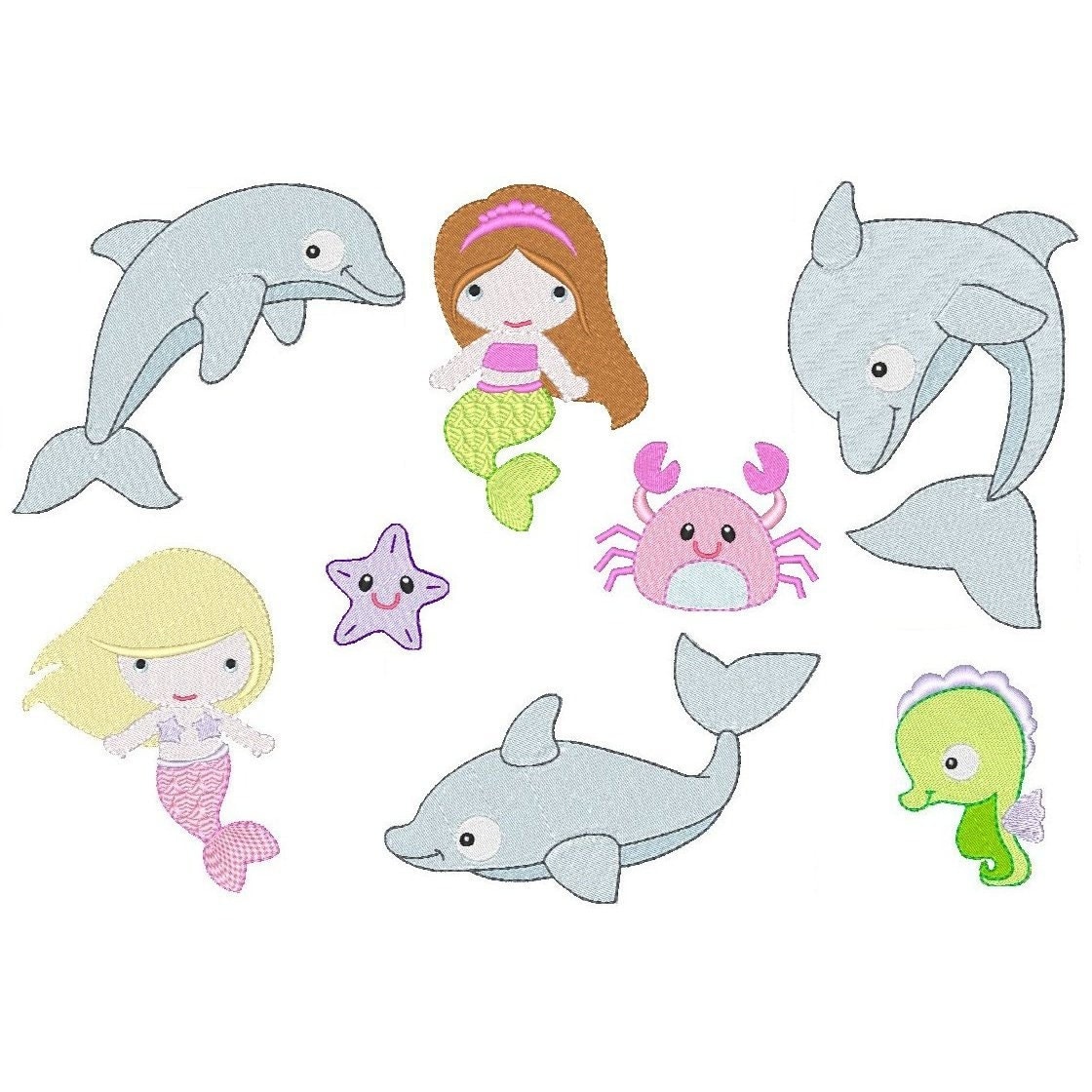 Mermaid Machine Embroidery Design Set Cute Mermaid By Embroidalot