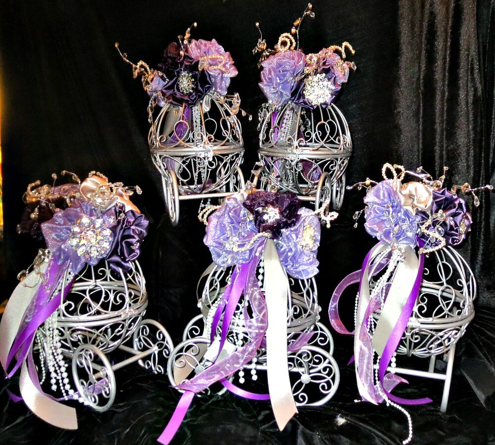 Princess plum, lavender, silver Baby Shower Centerpiece Card and wish holder , match brooch bouquets ,