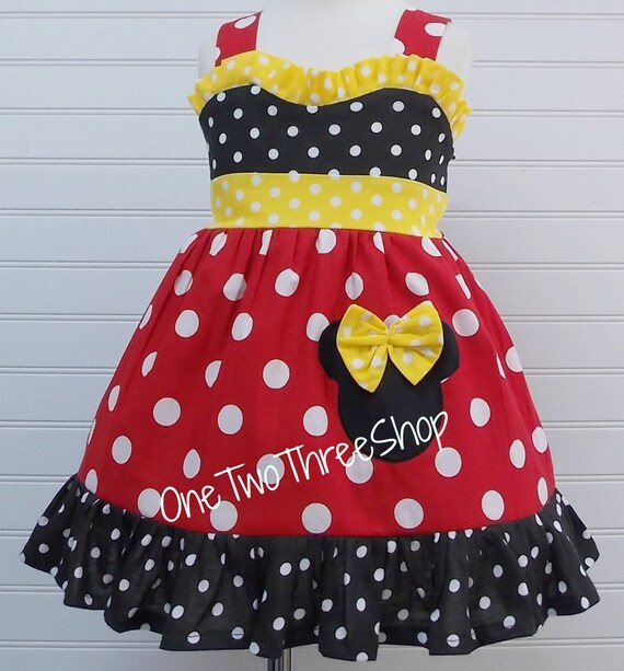 Custom Boutique Clothing Minnie Mouse Med Red Yellow Sassy Girl Dress