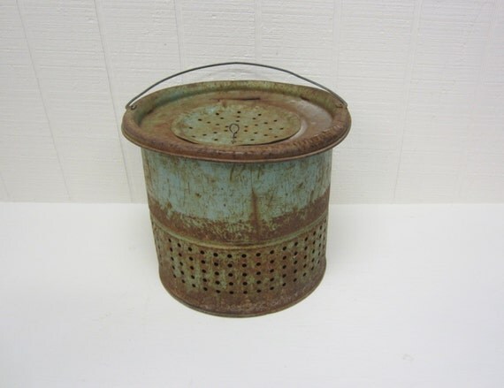 Vintage Rusty Minnow Basket / Metal Bucket by thejunkman on Etsy