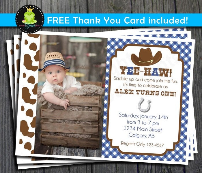 Cowboy Birthday Invitation - FREE Thank You Card included Il_570xn
