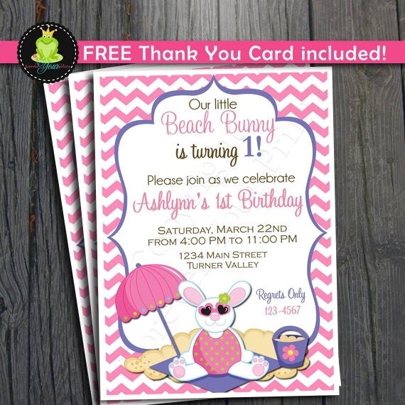 Bunny Birthday Invitation - FREE Thank You Card Included Il_570xn