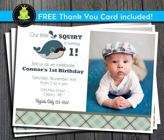 Whale Birthday Invitation - FREE Thank You Card included Il_570xn