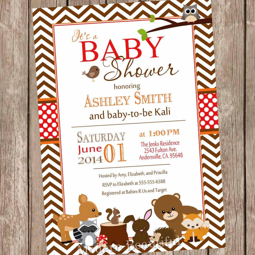 Woodland baby shower invitation, fall baby shower invitation, forest ...