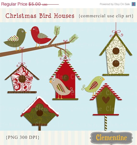 40% OFF SALE Christmas clip art, bird clip art, bird house clip art images, royalty free clip art- Instant Download Il_570xn