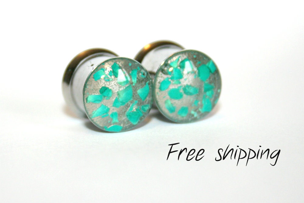 Turquoise stonesStainless steel gauges Ears by triballook on Etsy