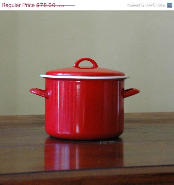 Vintage European Red Enamel Pot // Red Hot