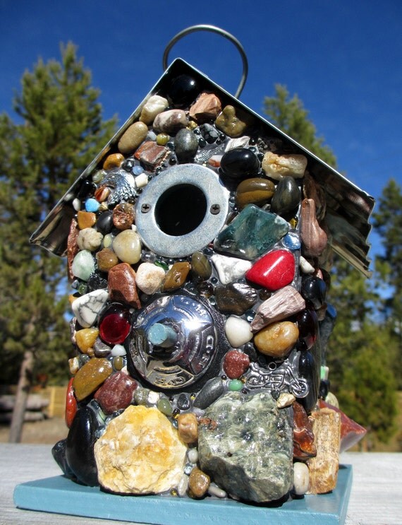 Harley Davidson Birdhouse with RARE Chrome by WinestoneBirdhouses