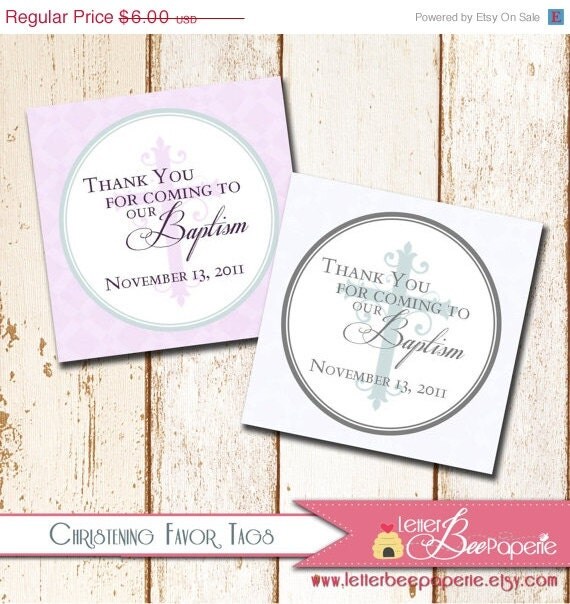 ON SALE Baptism / Christening Thank You Favor Tags - 2x2 or 3x3 Size - Customize Your Colors - DIY Printable File Il_570xn
