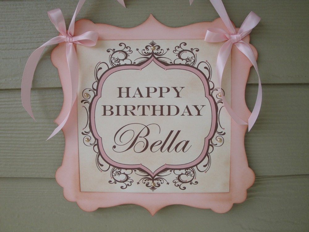 Pink Birthday Girl Door Sign Vintage Styled Shabby Chic Birthday Party Personalized