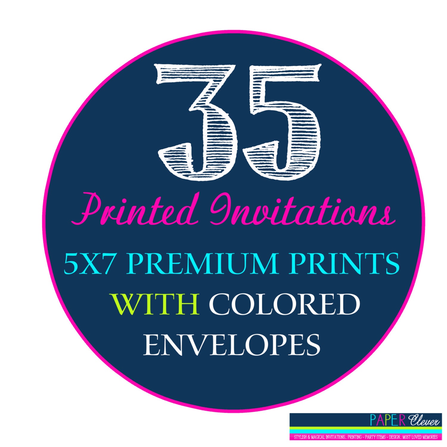 35 printed invitation FREE colored envelopes #801 Il_570xn