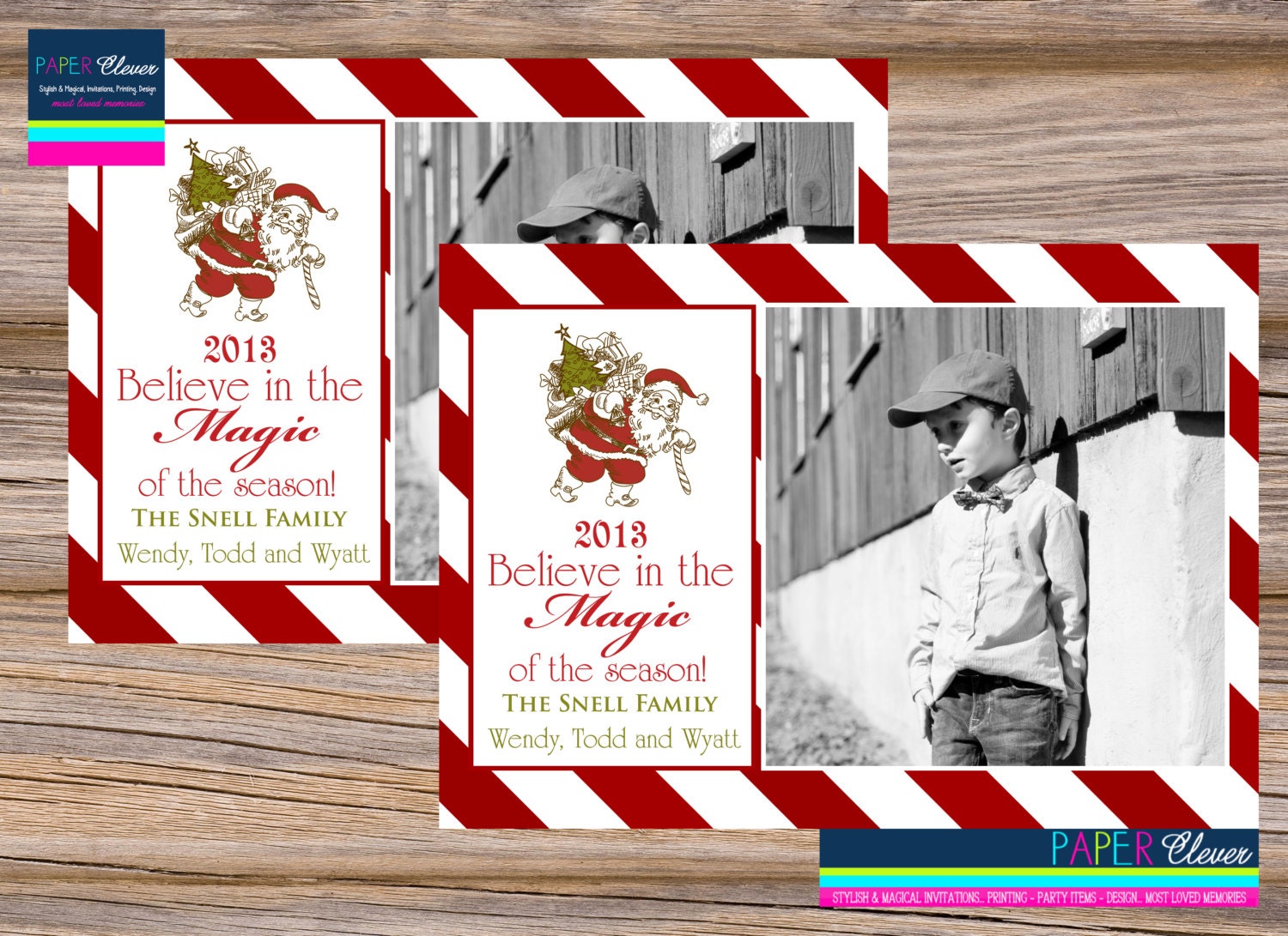Believe Christmas Card with photo, vintage, holidays & candy cane stripe - #45678 Il_570xn