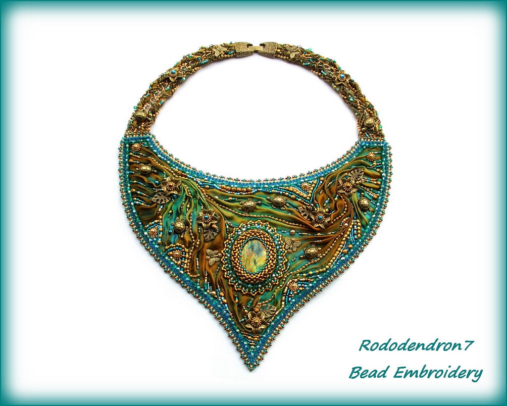 OOAK Statement Bead Embroidery Necklace With By Rododendron7