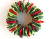 Felted Wool Wreath Ornament, Red and Green, Upcycled Recycled, Green Christmas Decoration, Hostess Gift - TrendyEarth